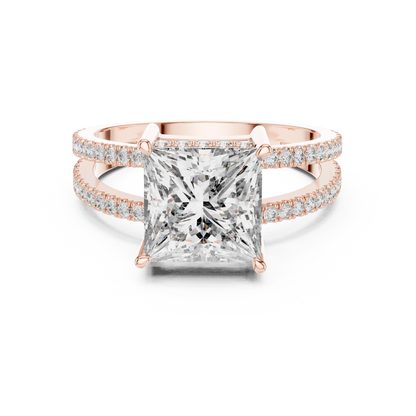 Princess Lab Diamond Double Row Pavé Ring in 14k Rose Gold