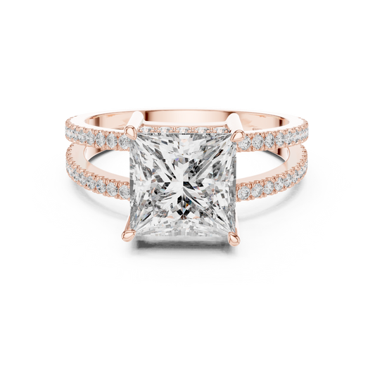 Princess Lab Diamond Double Row Pavé Ring in 14k Rose Gold