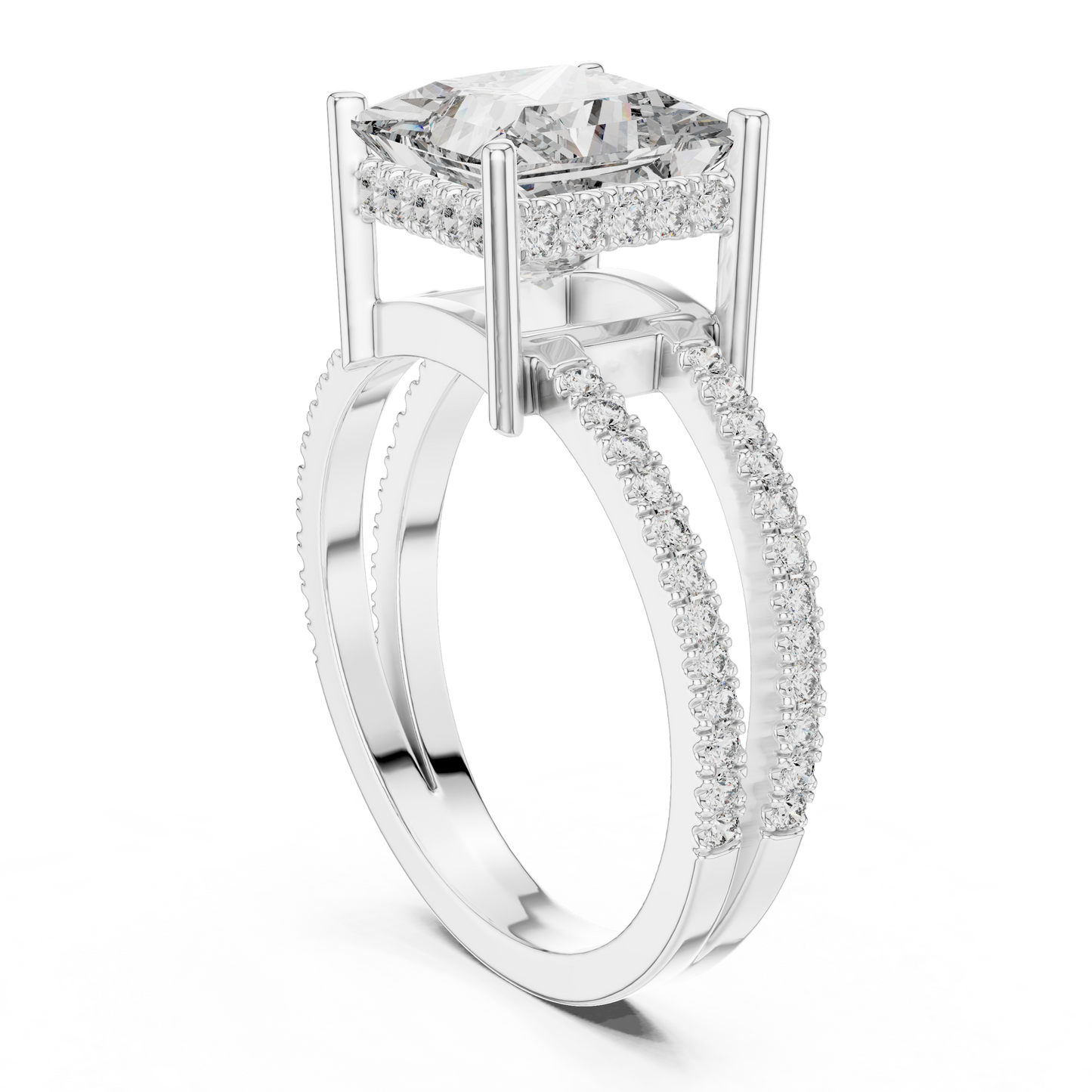 Princess Lab Diamond Double Row Pavé Ring in 14k Rose Gold