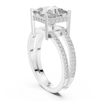 Princess Lab Diamond Double Row Pavé Ring in 14k Rose Gold