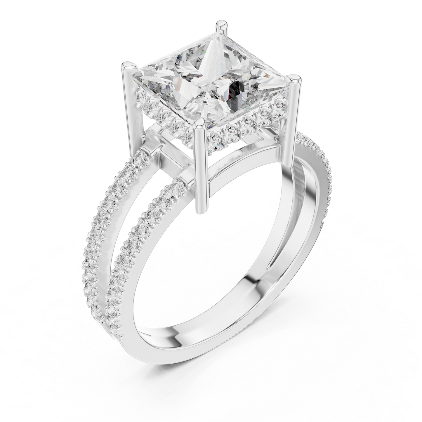 Princess Lab Diamond Double Row Pavé Ring in 14k Rose Gold