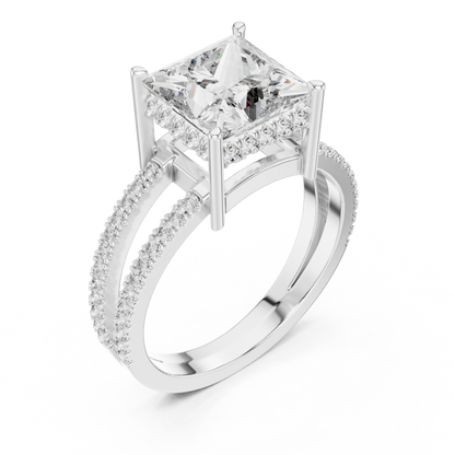 Princess Lab Diamond Double Row Pavé Ring in 14k Rose Gold