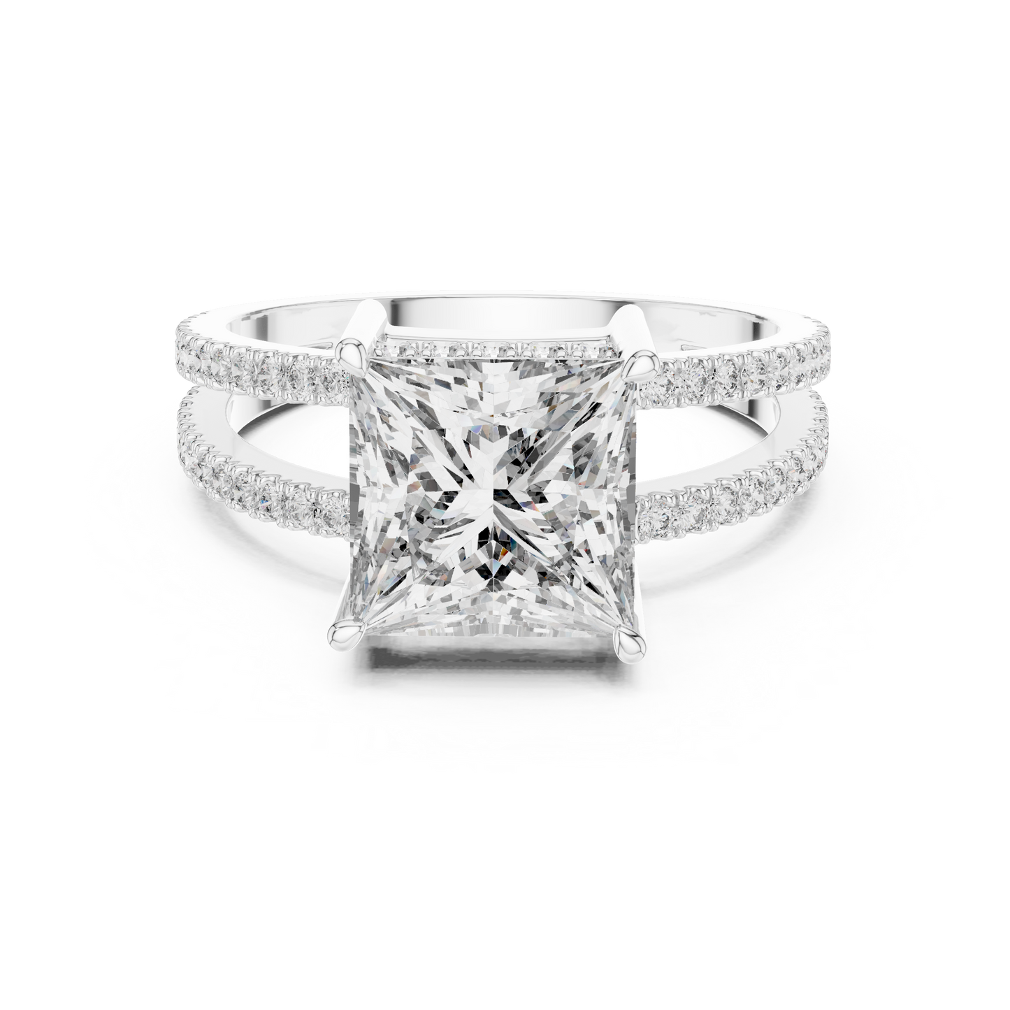 Princess Lab Diamond Double Row Pavé Ring in 14k Rose Gold