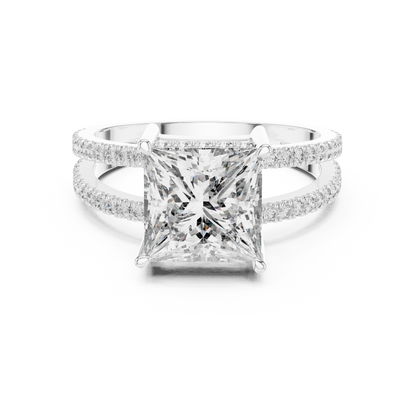 Princess Lab Diamond Double Row Pavé Ring in 14k Rose Gold