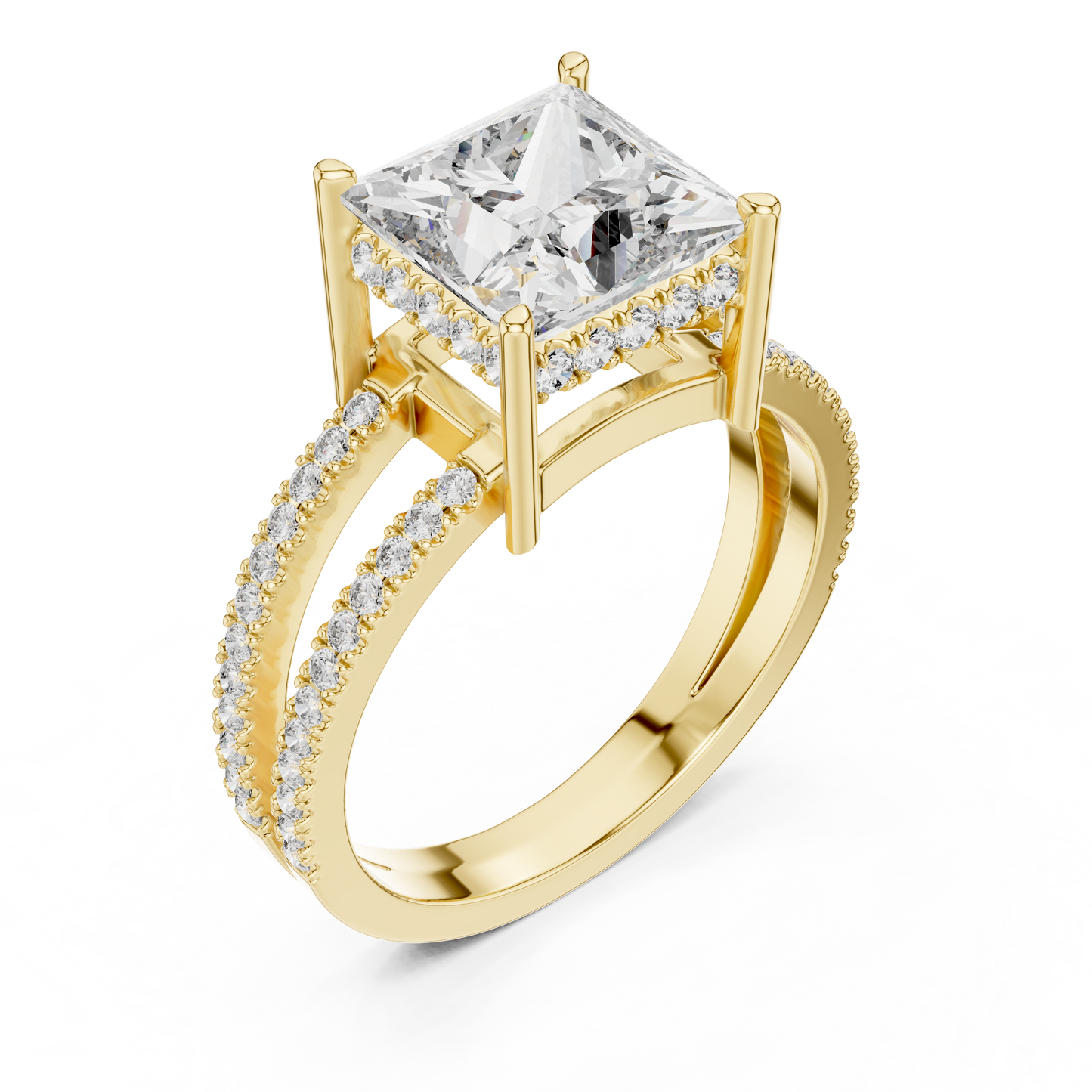 Princess Lab Diamond Double Row Pavé Ring in 14k Rose Gold