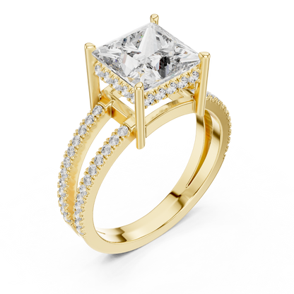 Princess Lab Diamond Double Row Pavé Ring in 14k Rose Gold