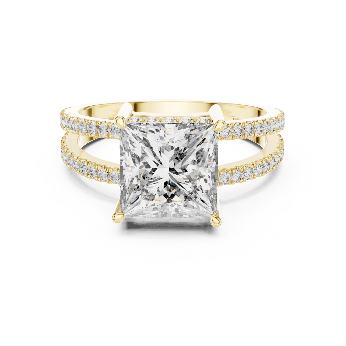 Princess Lab Diamond Double Row Pavé Ring in 14k Rose Gold