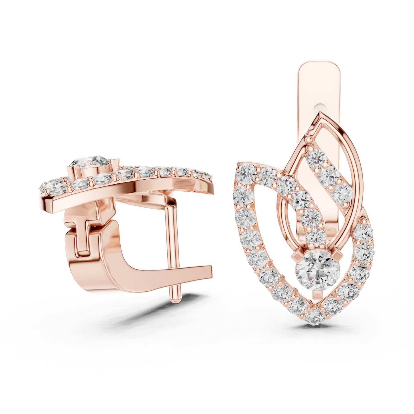 Unique Floral Leverback Lab Grown Diamond Earrings in Yellow Gold