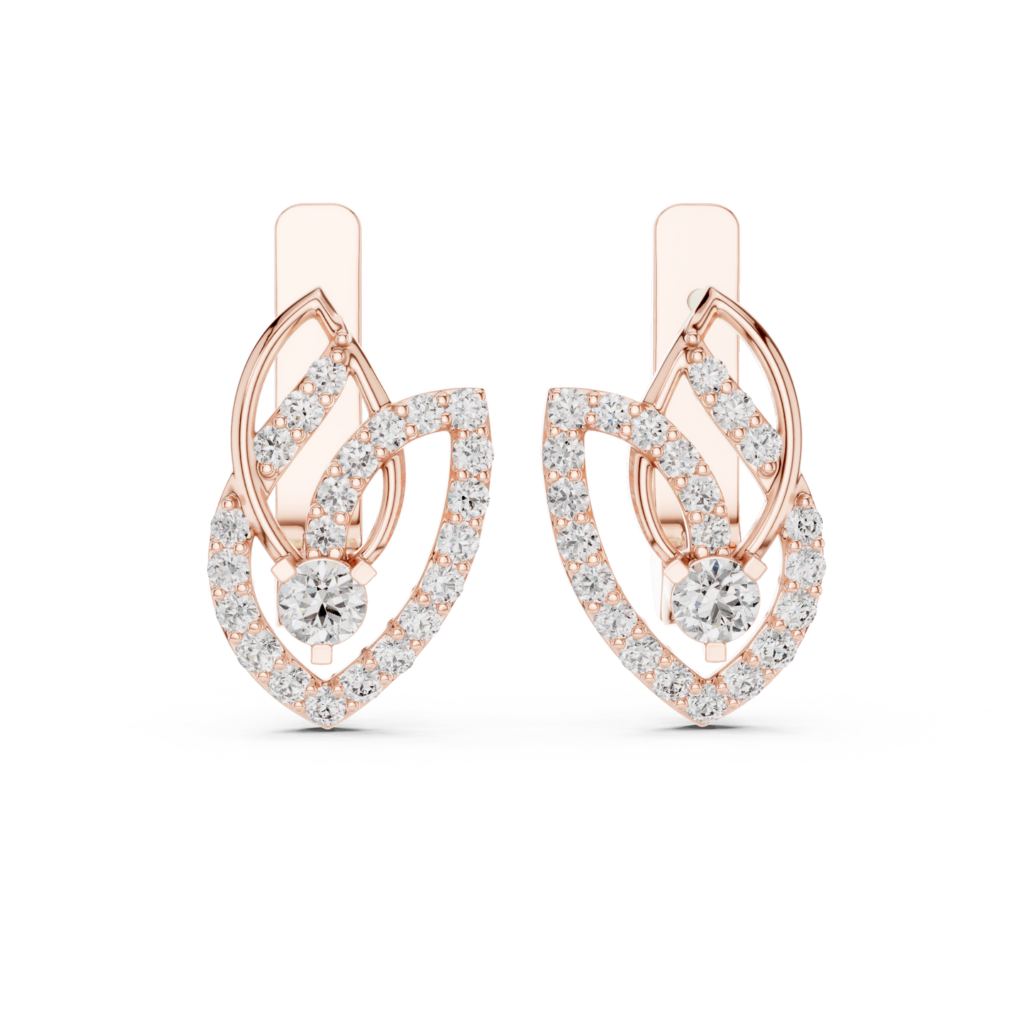 Unique Floral Leverback Lab Grown Diamond Earrings in Yellow Gold