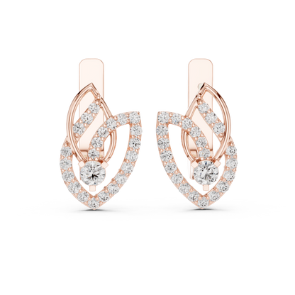 Unique Floral Leverback Lab Grown Diamond Earrings in Yellow Gold