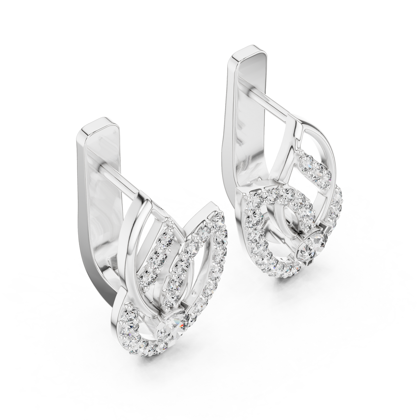 Unique Floral Leverback Lab Grown Diamond Earrings in Yellow Gold