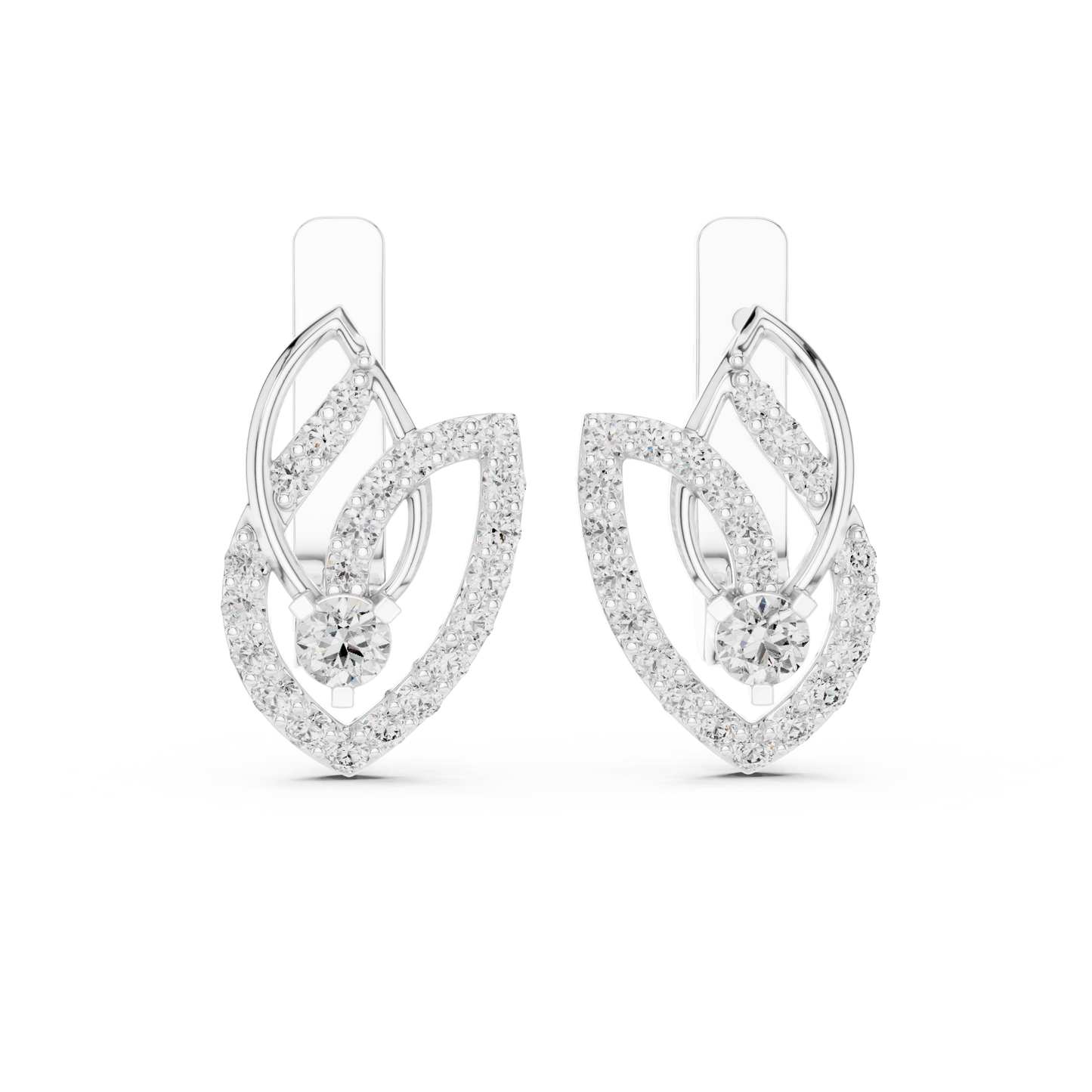 Unique Floral Leverback Lab Grown Diamond Earrings in Yellow Gold