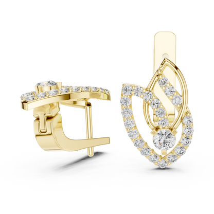 Unique Floral Leverback Lab Grown Diamond Earrings in Yellow Gold