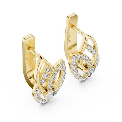 Unique Floral Leverback Lab Grown Diamond Earrings in Yellow Gold