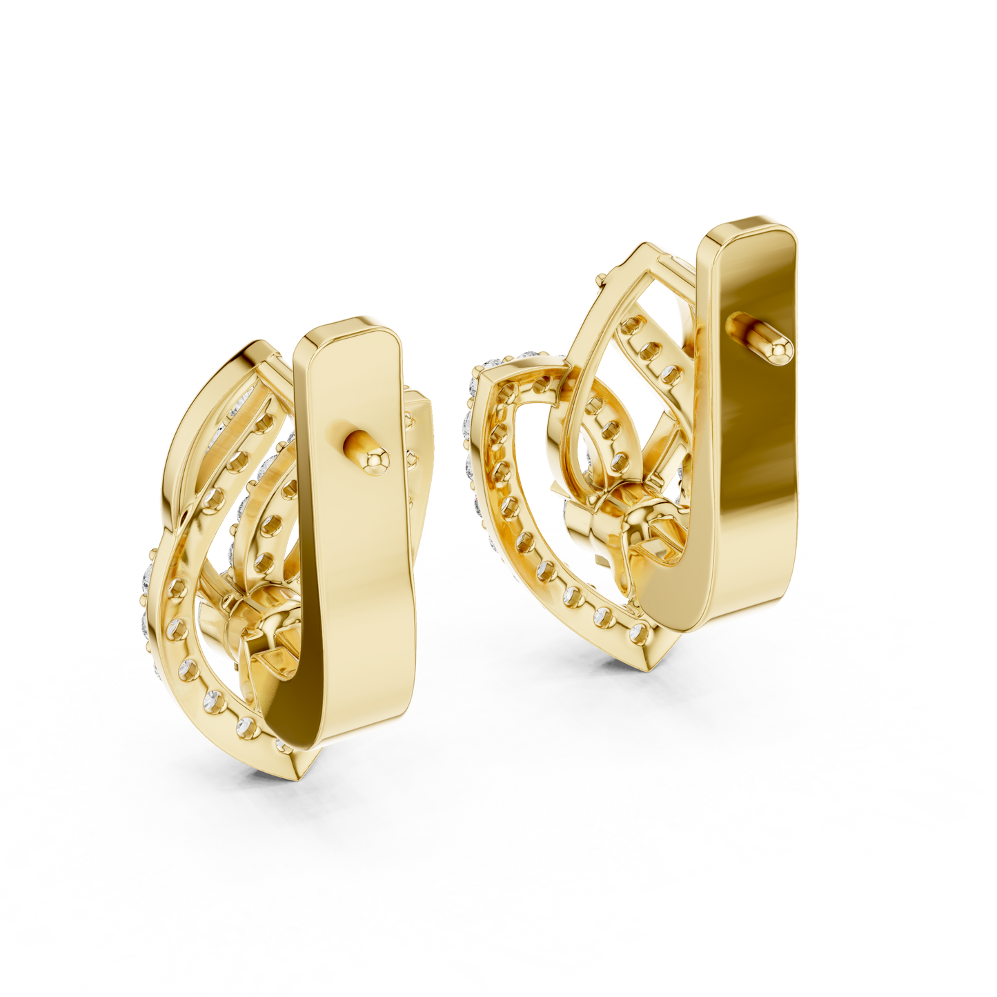Unique Floral Leverback Lab Grown Diamond Earrings in Yellow Gold