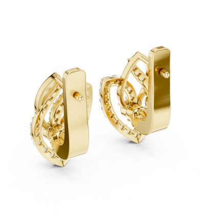Unique Floral Leverback Lab Grown Diamond Earrings in Yellow Gold