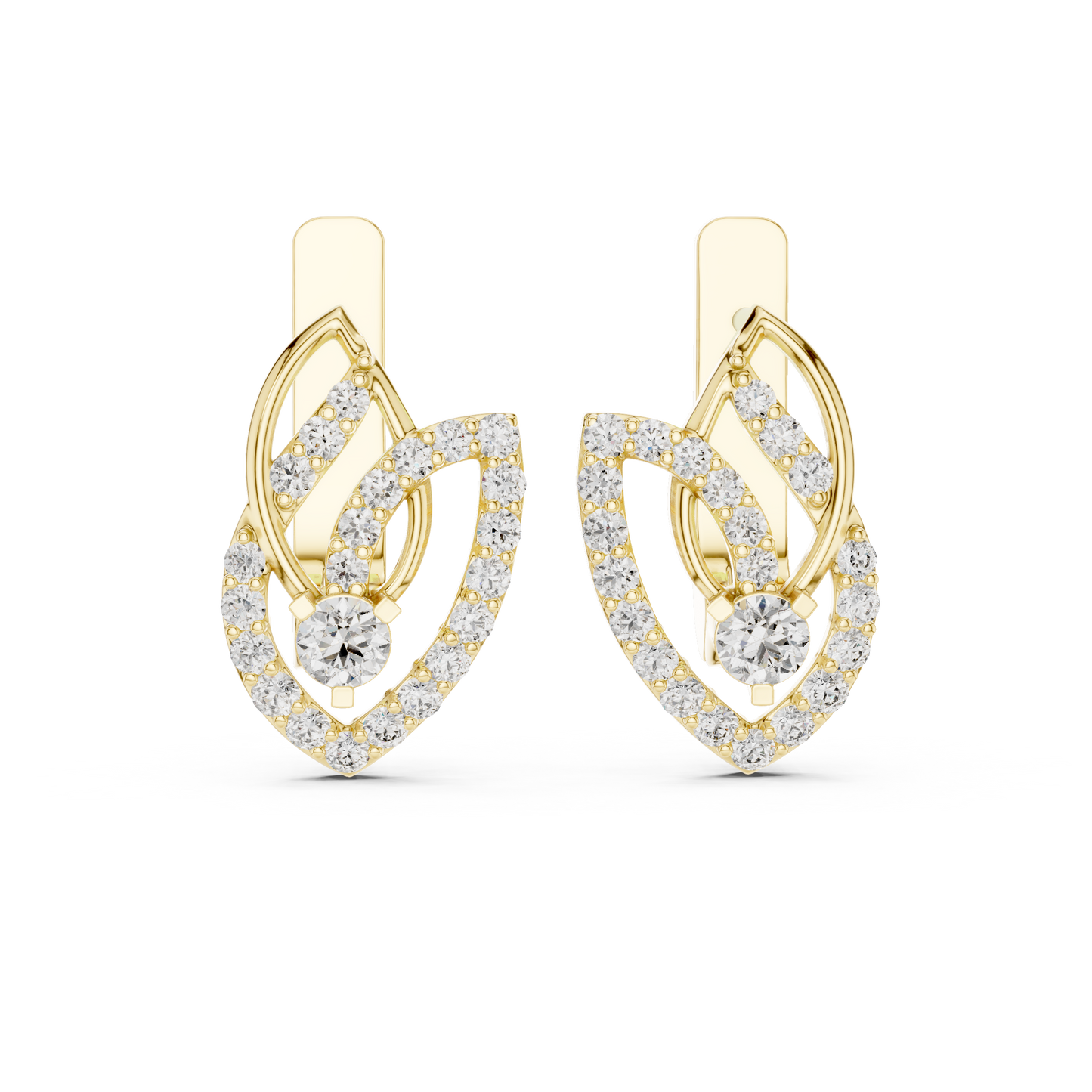 Unique Floral Leverback Lab Grown Diamond Earrings in Yellow Gold