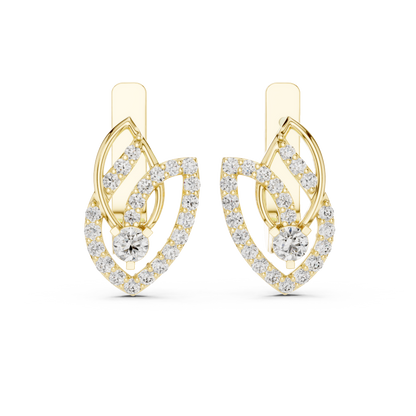 Unique Floral Leverback Lab Grown Diamond Earrings in Yellow Gold