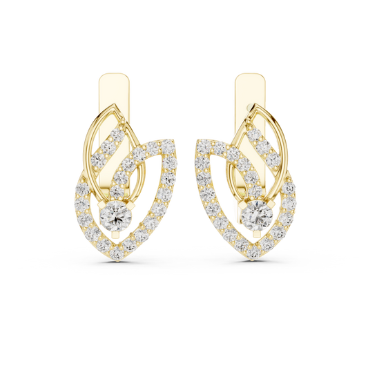 Unique Floral Leverback Lab Grown Diamond Earrings in Yellow Gold