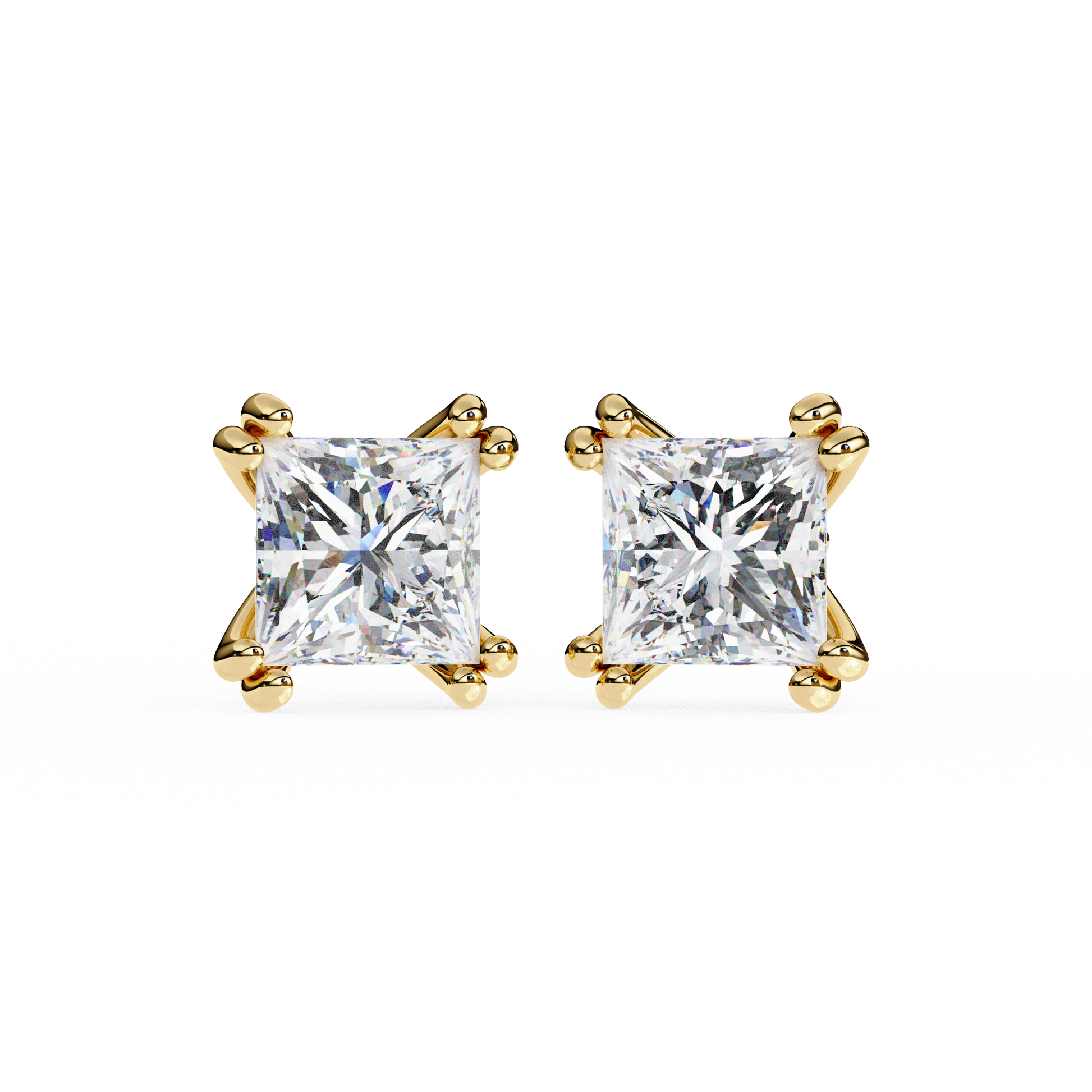 1.6 Ct Princess Cut Lab Grown Diamond Rose Gold Stud Earring