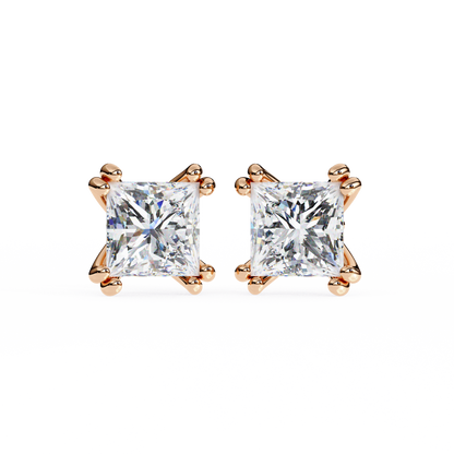 1.6 Ct Princess Cut Lab Grown Diamond Rose Gold Stud Earring