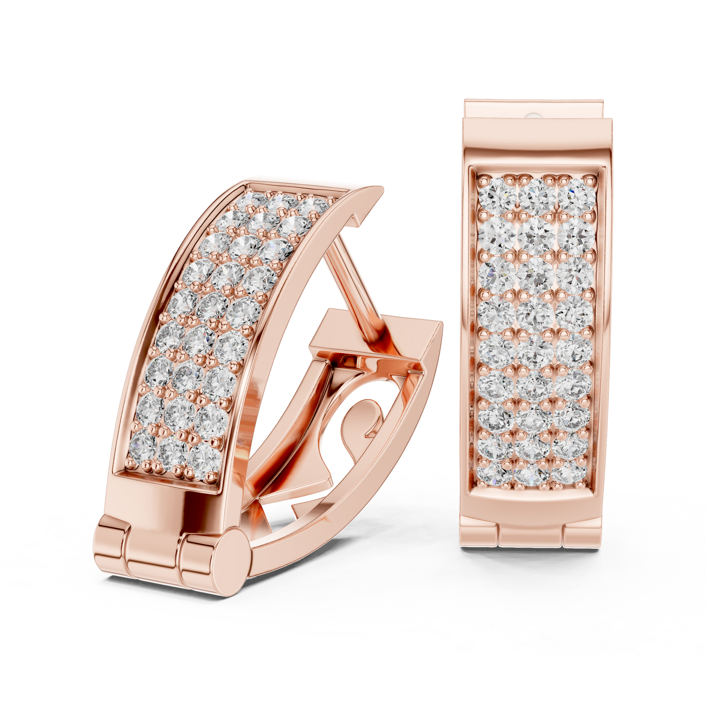 Triple Row Pave Round Lab Grown Diamond Hoop Earrings