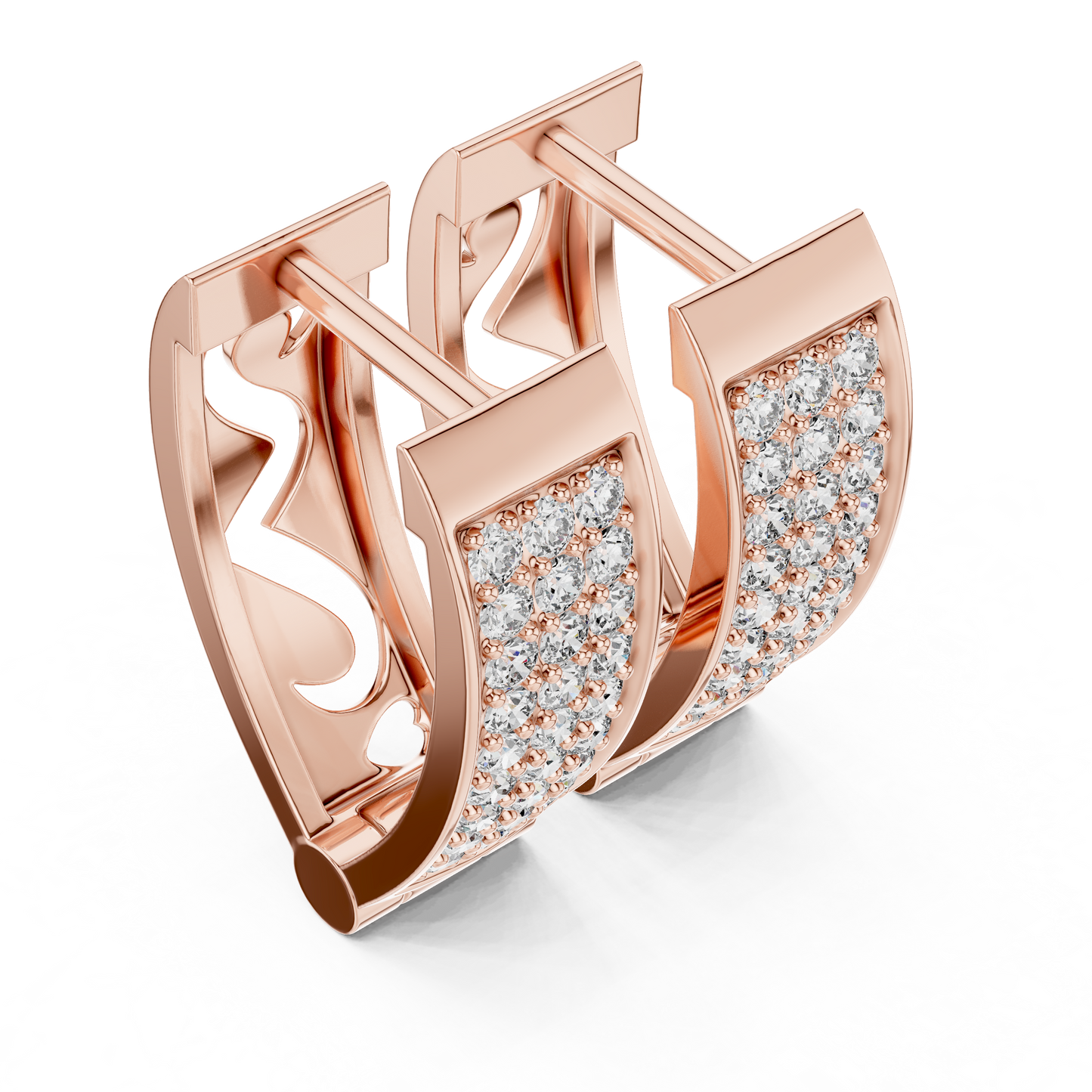 Triple Row Pave Round Lab Grown Diamond Hoop Earrings