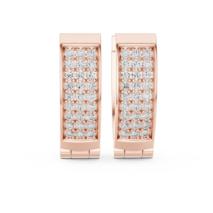 Triple Row Pave Round Lab Grown Diamond Hoop Earrings