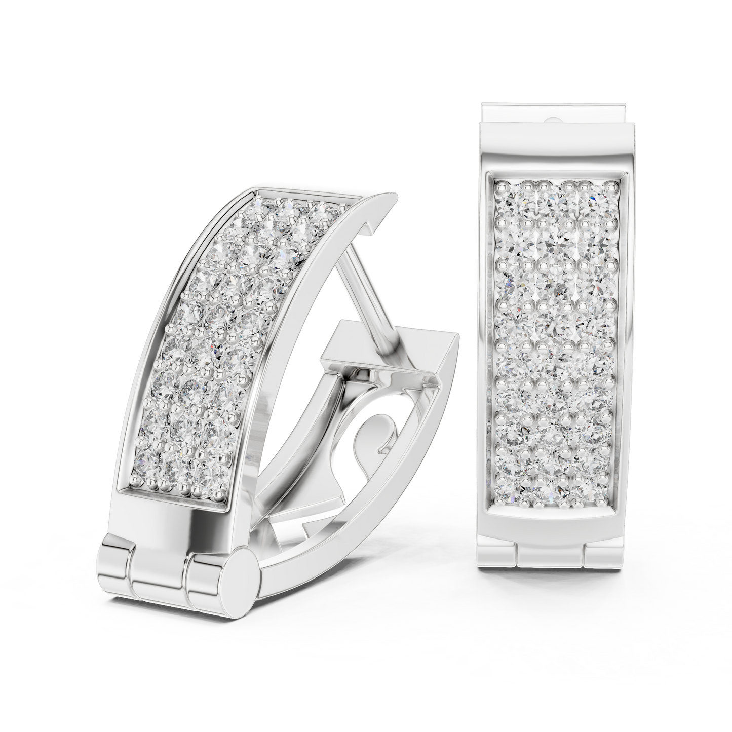 Triple Row Pave Round Lab Grown Diamond Hoop Earrings