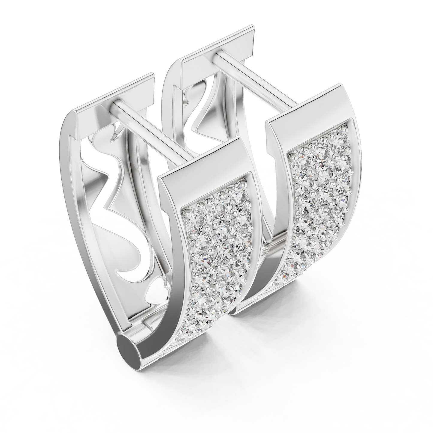Triple Row Pave Round Lab Grown Diamond Hoop Earrings