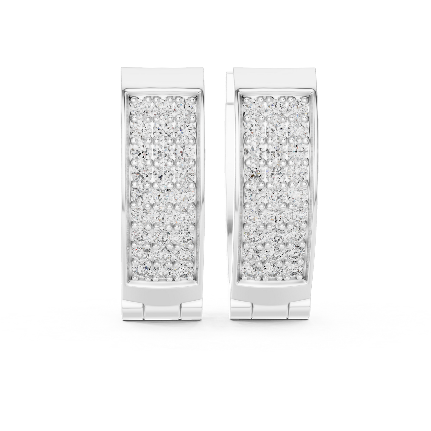 Triple Row Pave Round Lab Grown Diamond Hoop Earrings