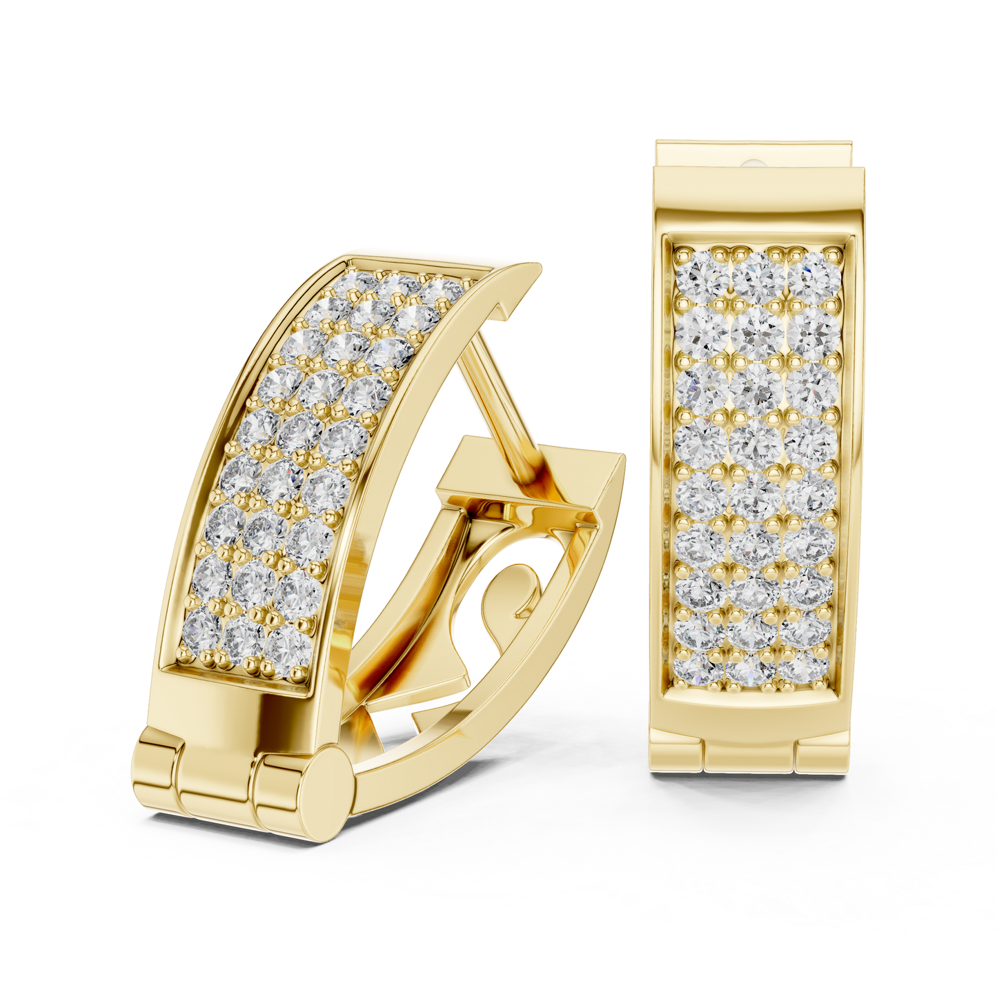 Triple Row Pave Round Lab Grown Diamond Hoop Earrings