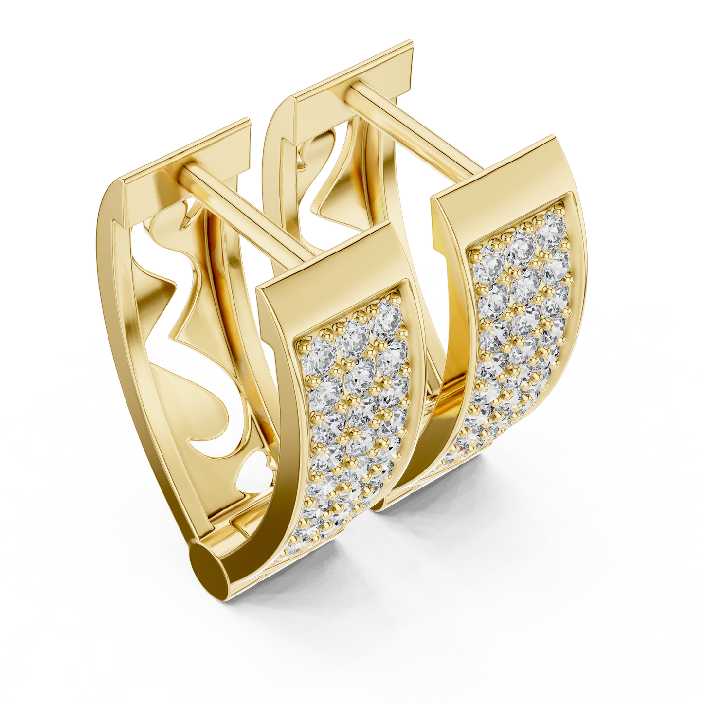 Triple Row Pave Round Lab Grown Diamond Hoop Earrings