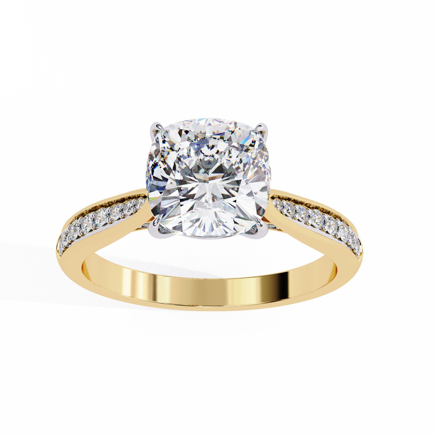 1.5 Ct Cushion Cut Lab Grown Diamond Pave Gold Engagement Ring