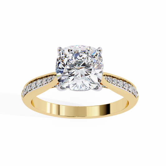 1.5 Ct Cushion Cut Lab Grown Diamond Pave Gold Engagement Ring