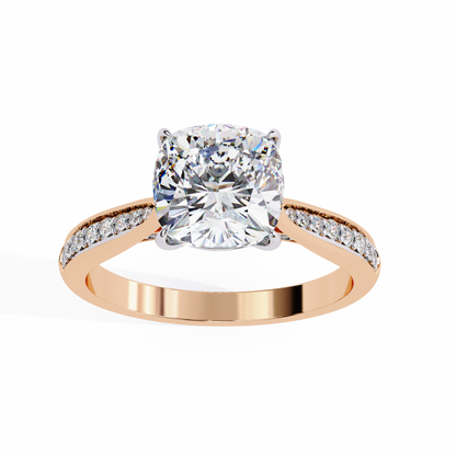 1.5 Ct Cushion Cut Lab Grown Diamond Pave Gold Engagement Ring