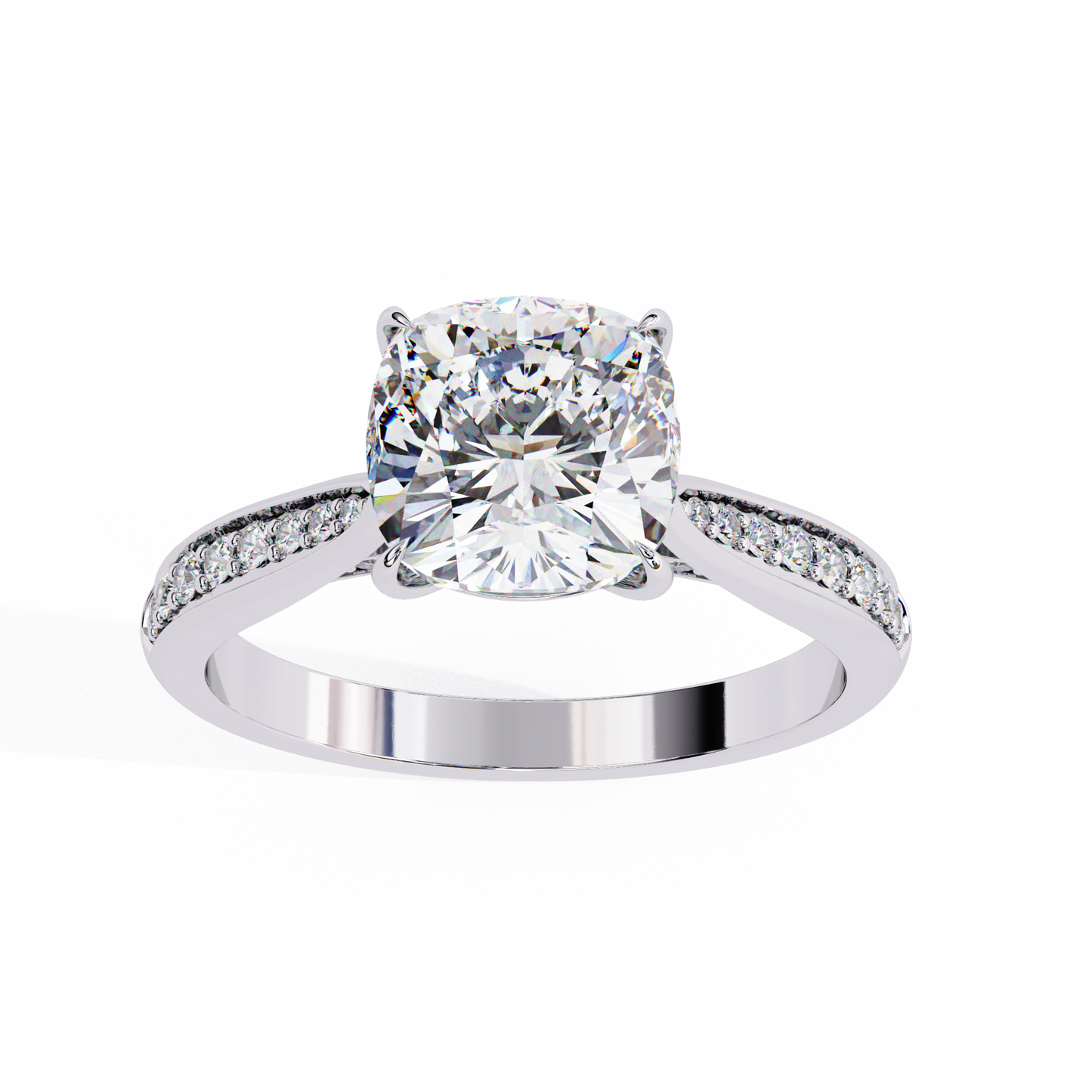 1.5 Ct Cushion Cut Lab Grown Diamond Pave Gold Engagement Ring