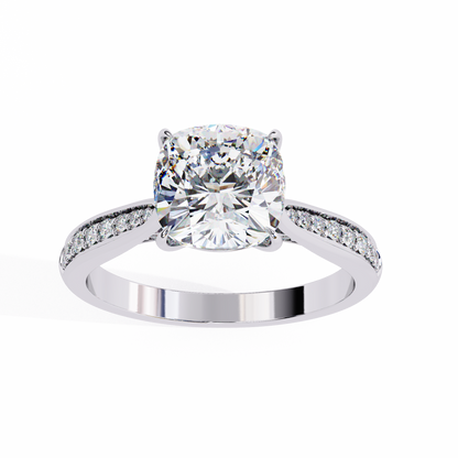 1.5 Ct Cushion Cut Lab Grown Diamond Pave Gold Engagement Ring