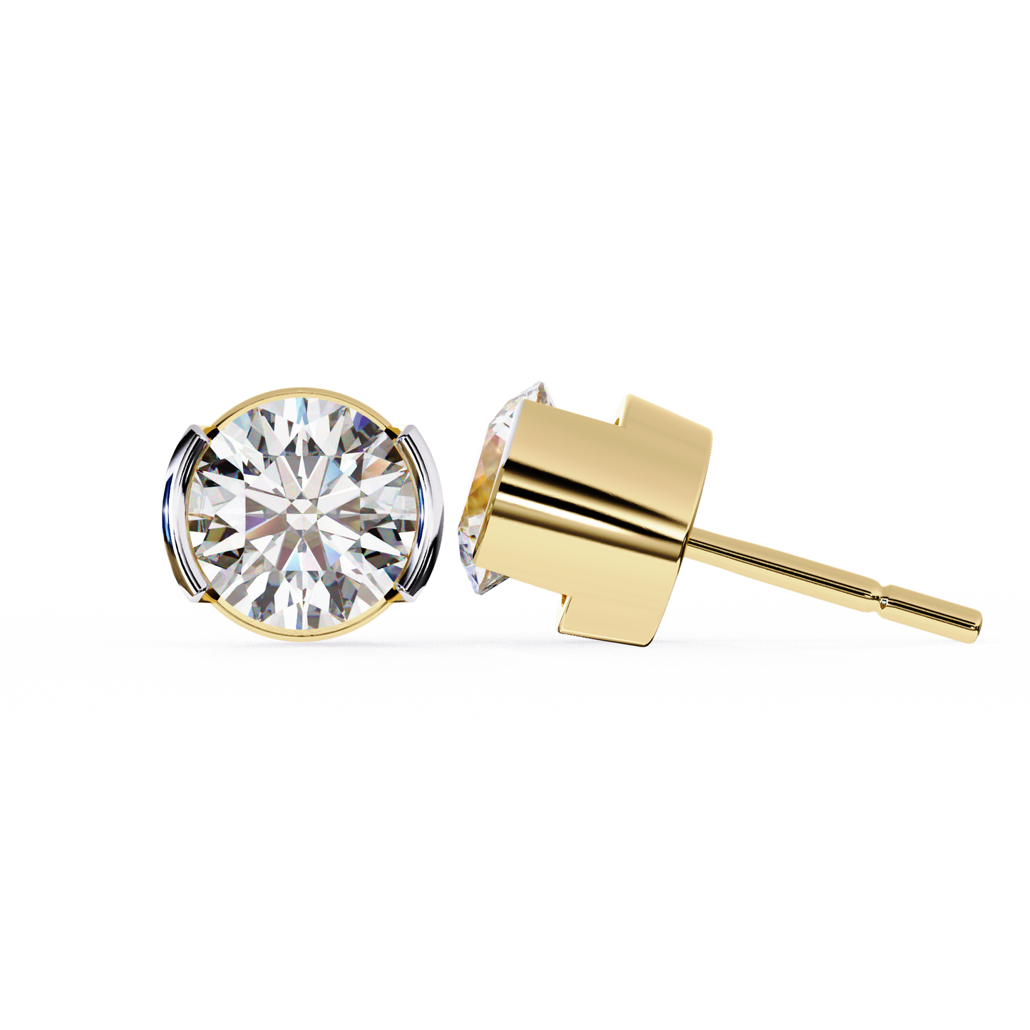 1.0 Ct Round Cut E/VS Lab Grown Diamond Stud Gold Earring