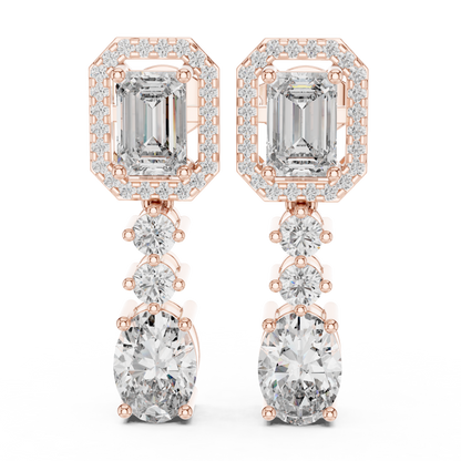 Lab Grown Diamond Emerald and Oval Halo Drop Earrings