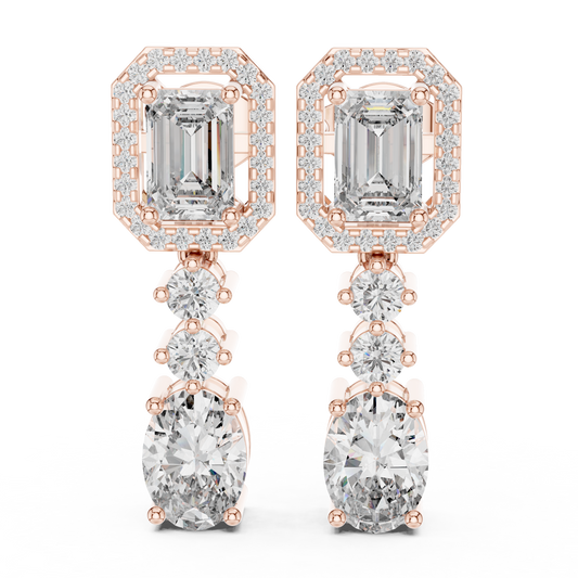 Lab Grown Diamond Emerald and Oval Halo Drop Earrings