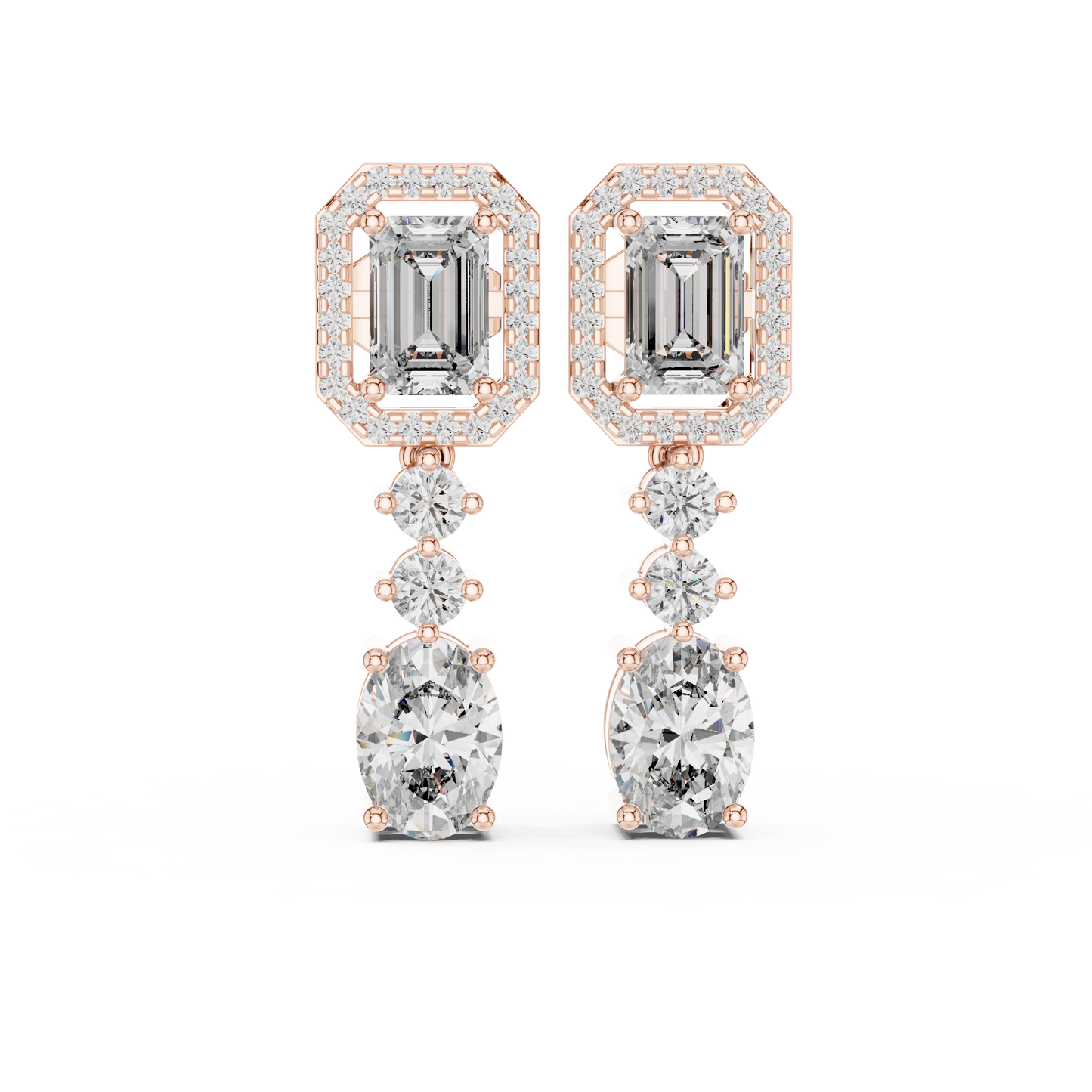 Lab Grown Diamond Emerald and Oval Halo Drop Earrings