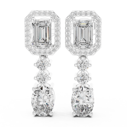 Lab Grown Diamond Emerald and Oval Halo Drop Earrings