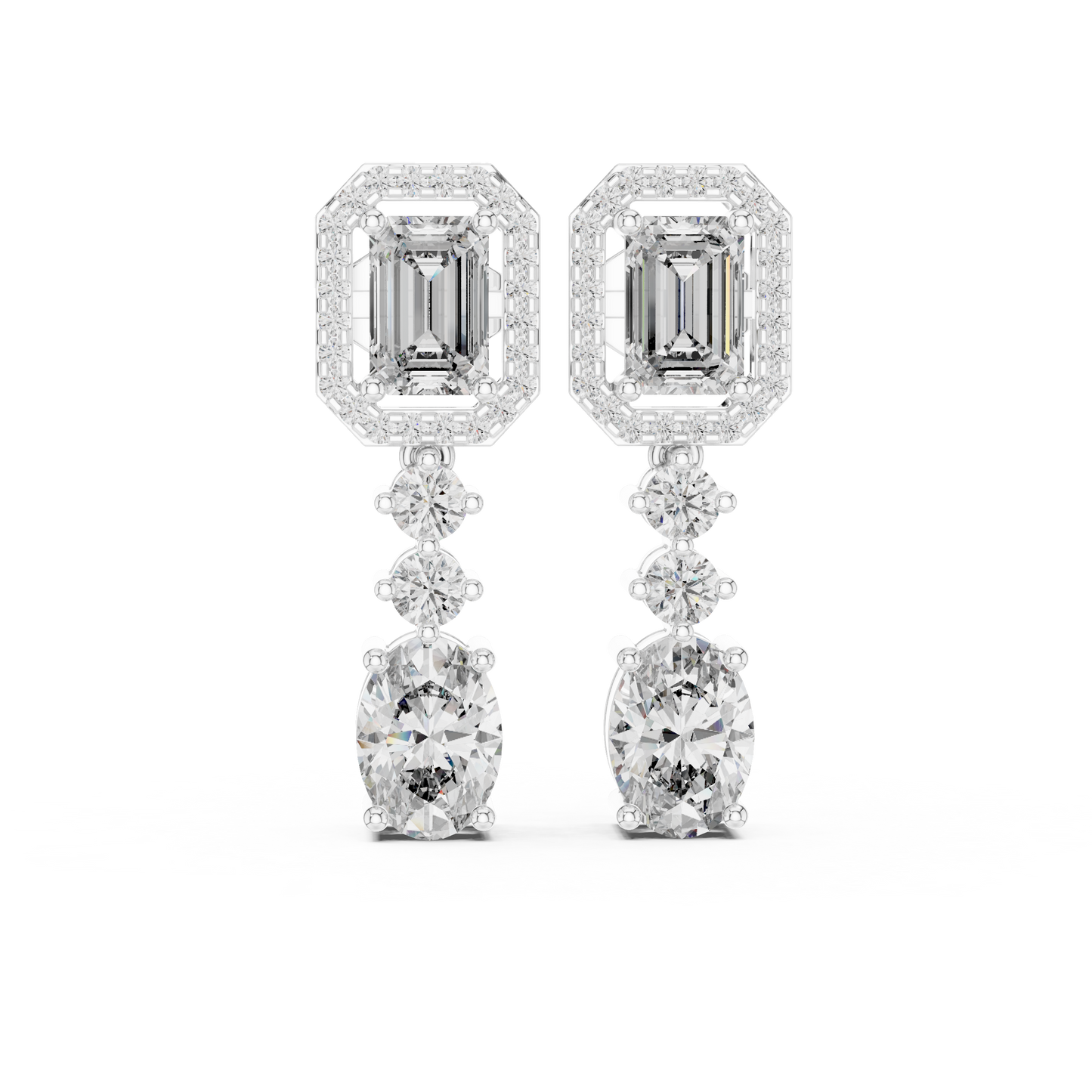 Lab Grown Diamond Emerald and Oval Halo Drop Earrings