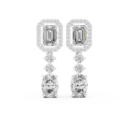 Lab Grown Diamond Emerald and Oval Halo Drop Earrings
