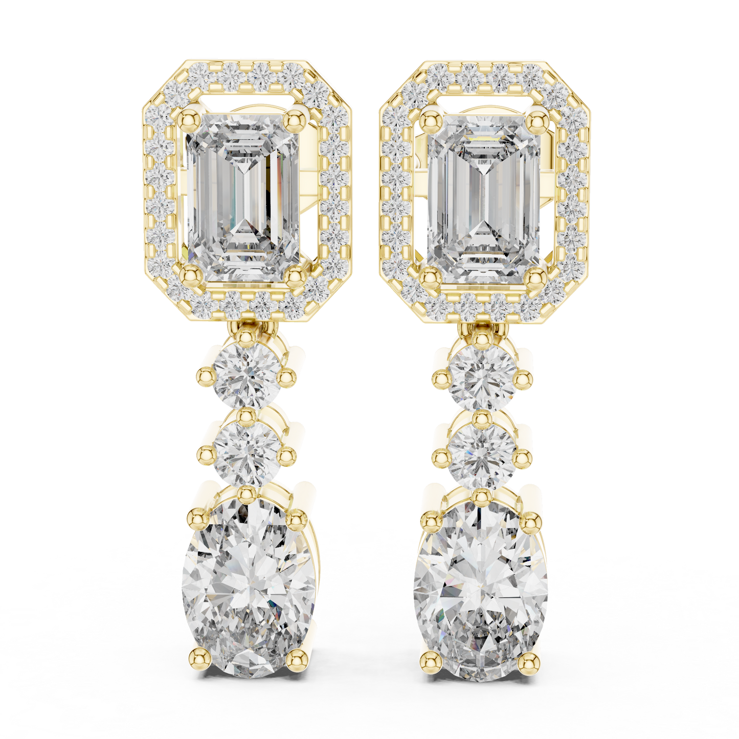 Lab Grown Diamond Emerald and Oval Halo Drop Earrings