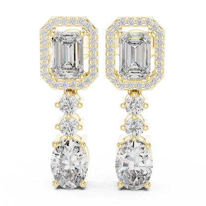 Lab Grown Diamond Emerald and Oval Halo Drop Earrings