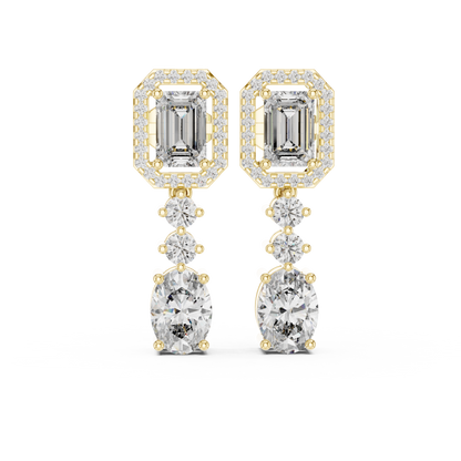Lab Grown Diamond Emerald and Oval Halo Drop Earrings