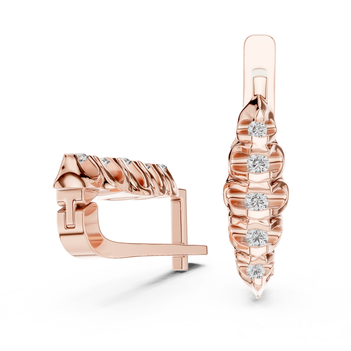 Unique Ribbed Round Lab Grown Diamond Earrings