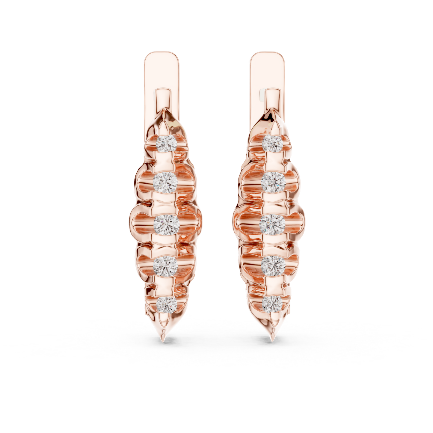 Unique Ribbed Round Lab Grown Diamond Earrings